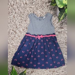 Carter's Toddler Girls Navy Blue Nautical Stripe Pink Flamingo Dress Size 18M